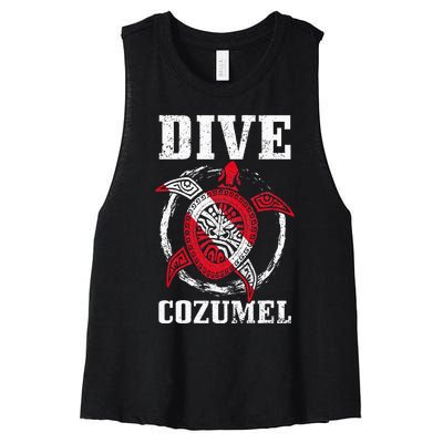 Cozumel Mexico Scuba Diving Flag Sea Turtle Scuba Diver Dive Women's Racerback Cropped Tank