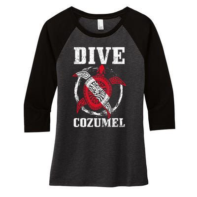 Cozumel Mexico Scuba Diving Flag Sea Turtle Scuba Diver Dive Women's Tri-Blend 3/4-Sleeve Raglan Shirt