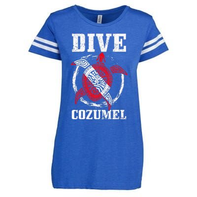 Cozumel Mexico Scuba Diving Flag Sea Turtle Scuba Diver Dive Enza Ladies Jersey Football T-Shirt