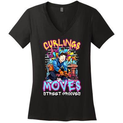 Curlings Moves Street Grooves Curling Meaningful Gift Funny Curling Funny Gift Women's V-Neck T-Shirt