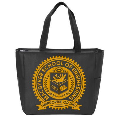 Cool MacGyver School Of Engineering Improvise Or Die EST 1985 Emblem Zip Tote Bag