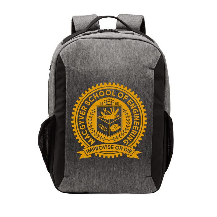 Cool MacGyver School Of Engineering Improvise Or Die EST 1985 Emblem Vector Backpack