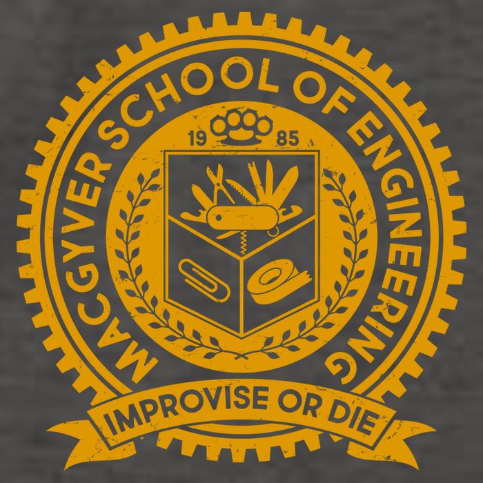 Cool MacGyver School Of Engineering Improvise Or Die EST 1985 Emblem Vector Backpack