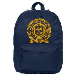 Cool MacGyver School Of Engineering Improvise Or Die EST 1985 Emblem 16 in Basic Backpack