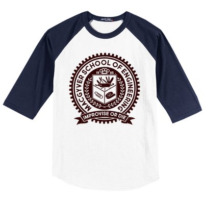 Cool MacGyver School Of Engineering Improvise Or Die EST 1985 Emblem Baseball Sleeve Shirt