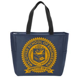 Cool MacGyver School Of Engineering Improvise Or Die EST 1985 Emblem Zip Tote Bag