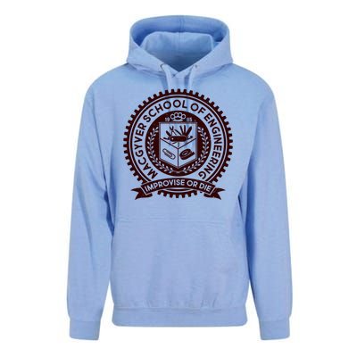 Cool MacGyver School Of Engineering Improvise Or Die EST 1985 Emblem Unisex Surf Hoodie