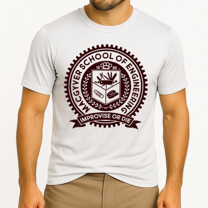 Cool MacGyver School Of Engineering Improvise Or Die EST 1985 Emblem Performance Shirt
