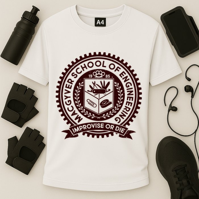 Cool MacGyver School Of Engineering Improvise Or Die EST 1985 Emblem Performance Shirt