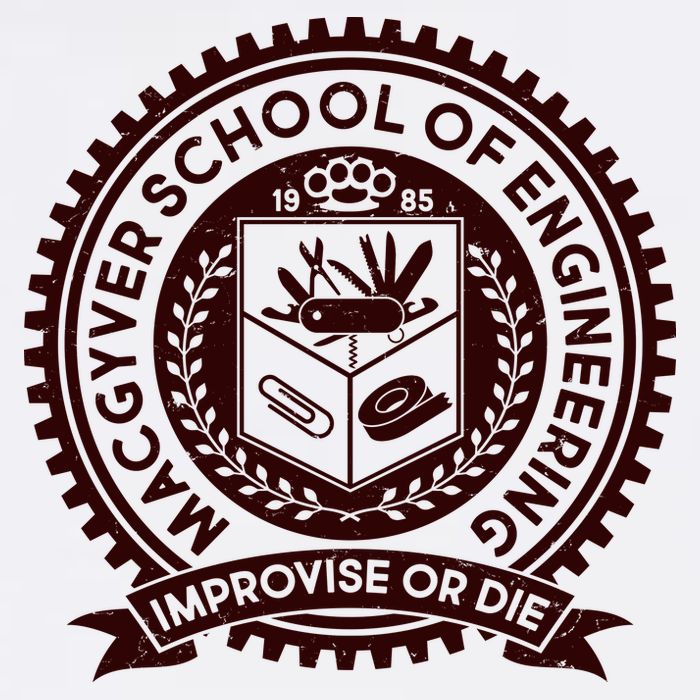Cool MacGyver School Of Engineering Improvise Or Die EST 1985 Emblem Performance Shirt