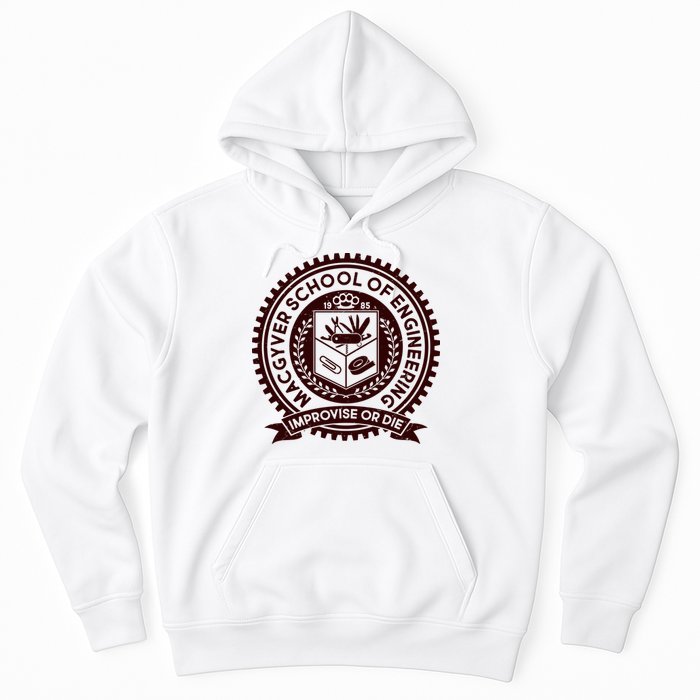 Cool MacGyver School Of Engineering Improvise Or Die EST 1985 Emblem Hoodie