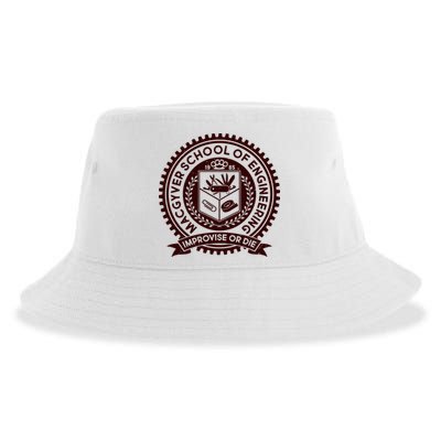 Cool MacGyver School Of Engineering Improvise Or Die EST 1985 Emblem Sustainable Bucket Hat