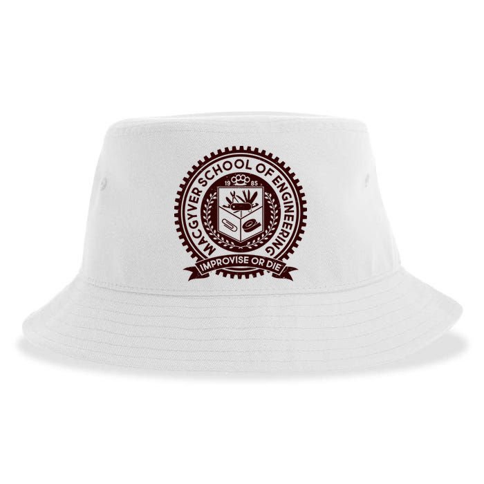 Cool MacGyver School Of Engineering Improvise Or Die EST 1985 Emblem Sustainable Bucket Hat