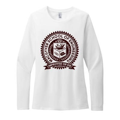 Cool MacGyver School Of Engineering Improvise Or Die EST 1985 Emblem Womens CVC Long Sleeve Shirt