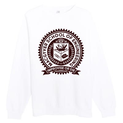 Cool MacGyver School Of Engineering Improvise Or Die EST 1985 Emblem Premium Crewneck Sweatshirt