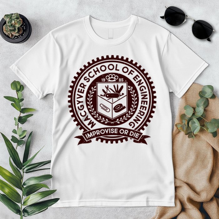 Cool MacGyver School Of Engineering Improvise Or Die EST 1985 Emblem Premium T-Shirt