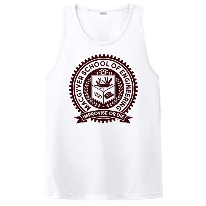 Cool MacGyver School Of Engineering Improvise Or Die EST 1985 Emblem PosiCharge Competitor Tank