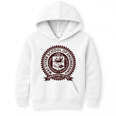 Cool MacGyver School Of Engineering Improvise Or Die EST 1985 Emblem Kids Hoodie