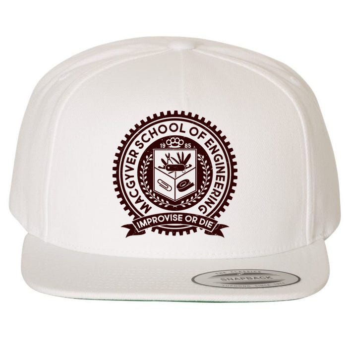 Cool MacGyver School Of Engineering Improvise Or Die EST 1985 Emblem Wool Snapback Cap