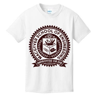 Cool MacGyver School Of Engineering Improvise Or Die EST 1985 Emblem Kids T-Shirt