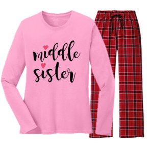 Cute Middle Sister Gift Lucky To Have Big Sis And Lil' Sister Cool Gift Women's Long Sleeve Flannel Pajama Set 