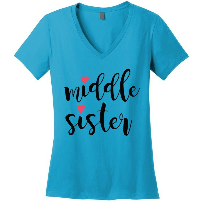 Cute Middle Sister Gift Lucky To Have Big Sis And Lil' Sister Cool Gift Women's V-Neck T-Shirt