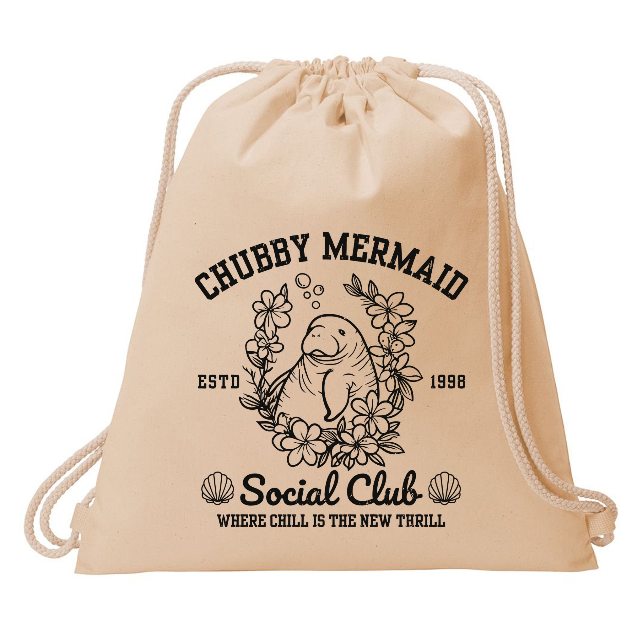 Chubby Mermaid Social Club Drawstring Bag