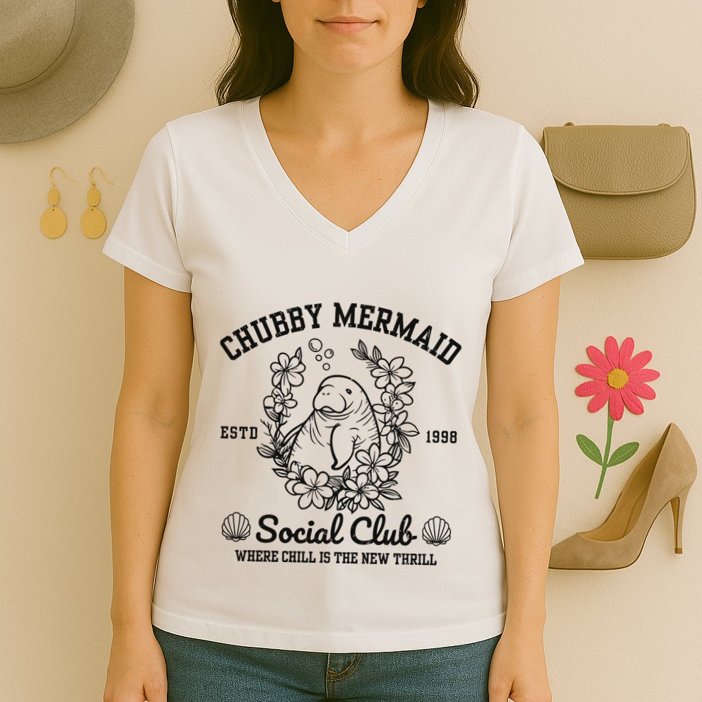 Chubby Mermaid Social Club Women's V-Neck T-Shirt