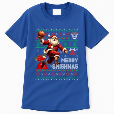 Cute Merry Swishmas Christmas Santa Claus Playing Basketball Gift Tall T-Shirt