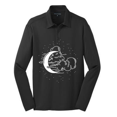 Crescent Moon Stars Dark Goth Gothic Witchcraft Occult Wicca Cool Gift Silk Touch Performance Long Sleeve Polo