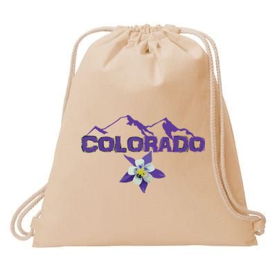 Colorado Mountain Silhouette Columbine State Flower T Drawstring Bag
