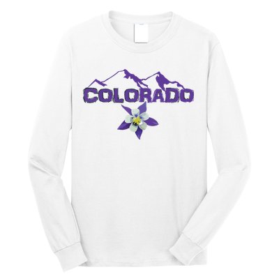 Colorado Mountain Silhouette Columbine State Flower T Long Sleeve Shirt