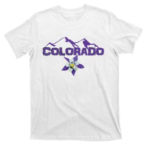 Colorado Mountain Silhouette Columbine State Flower T T-Shirt