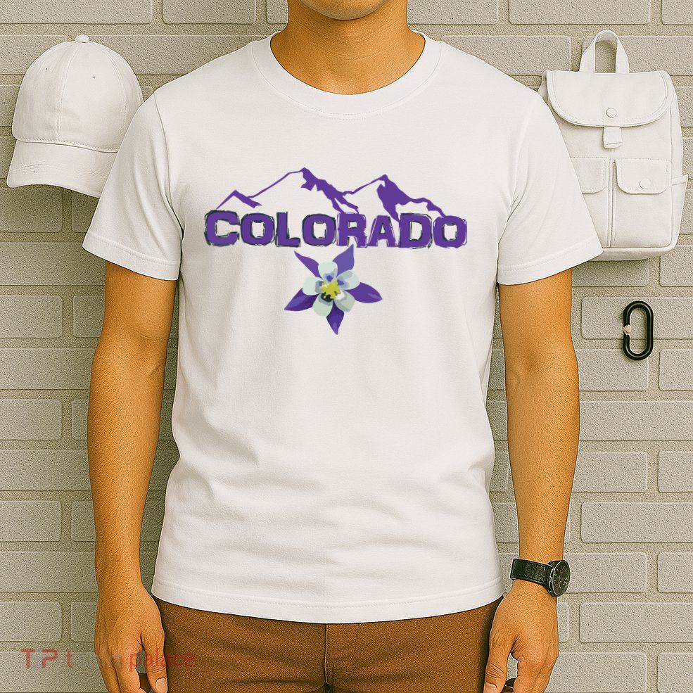 Colorado Mountain Silhouette Columbine State Flower T T-Shirt