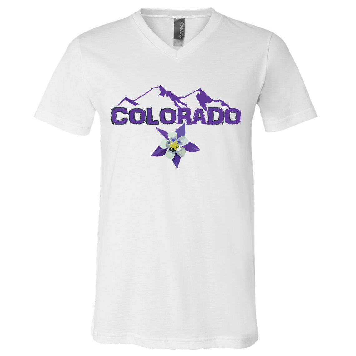 Colorado Mountain Silhouette Columbine State Flower T V-Neck T-Shirt