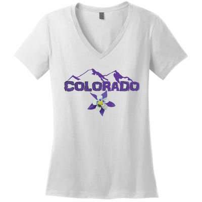 Colorado Mountain Silhouette Columbine State Flower T Women's V-Neck T-Shirt