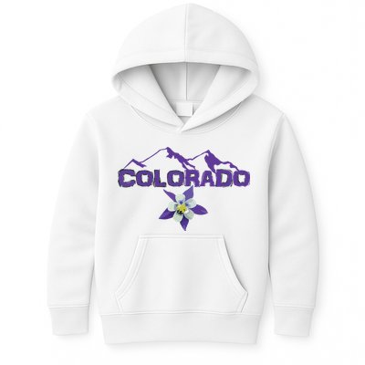Colorado Mountain Silhouette Columbine State Flower T Kids Hoodie