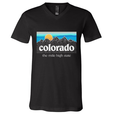 Colorado Mountains Sunset Graphic Design Colorado V-Neck T-Shirt