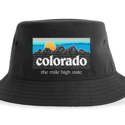 Colorado Mountains Sunset Graphic Design Colorado Sustainable Bucket Hat