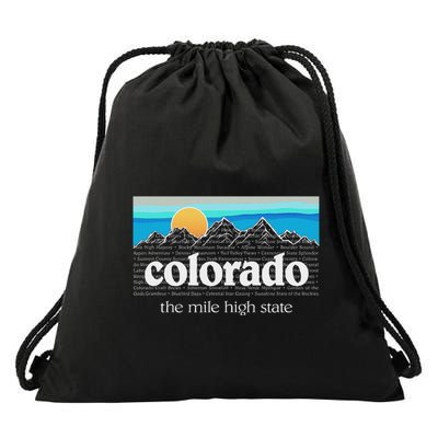 Colorado Mountains Sunset Graphic Design Colorado Drawstring Bag