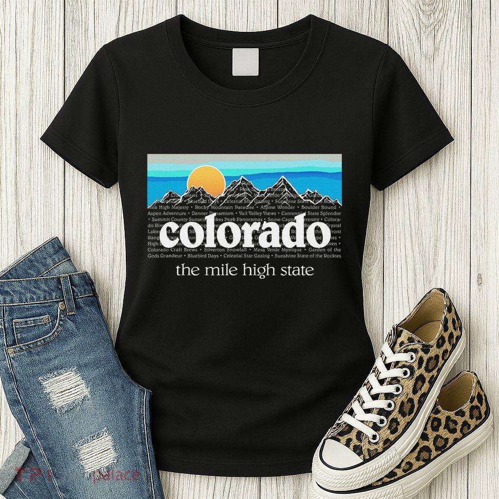 Colorado Mountains Sunset Graphic Design Colorado Womens T-Shirt