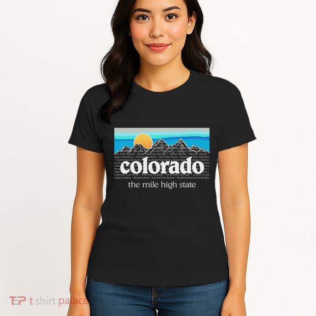Colorado Mountains Sunset Graphic Design Colorado Womens T-Shirt