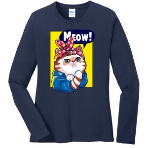 Cat Meow Strong Funny Meme Ladies Long Sleeve Shirt