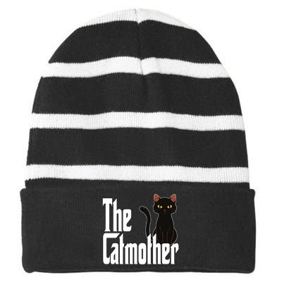 Cat Mother The Catmother Crazy Cat Mom Mama Striped Beanie with Solid Band