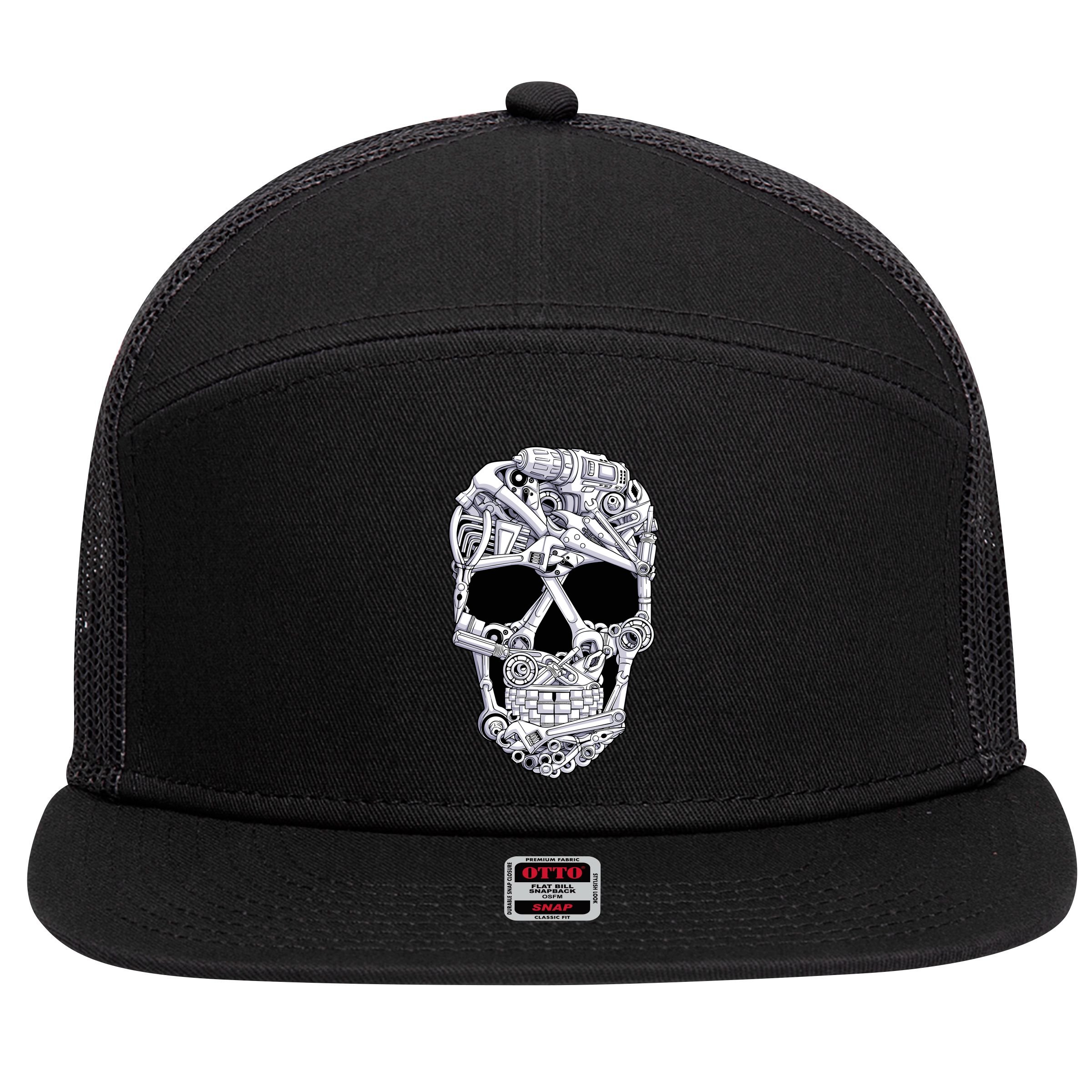 Car Mechanic Tools Skull Garage Halloween Costume Skeleton 7 Panel Mesh Trucker Snapback Hat