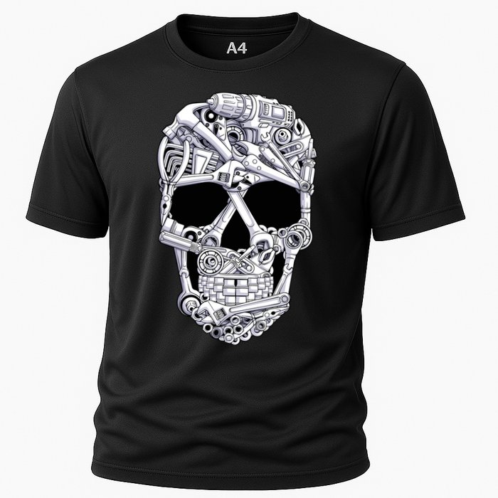 Car Mechanic Tools Skull Garage Halloween Costume Skeleton Cooling Performance Crew T-Shirt
