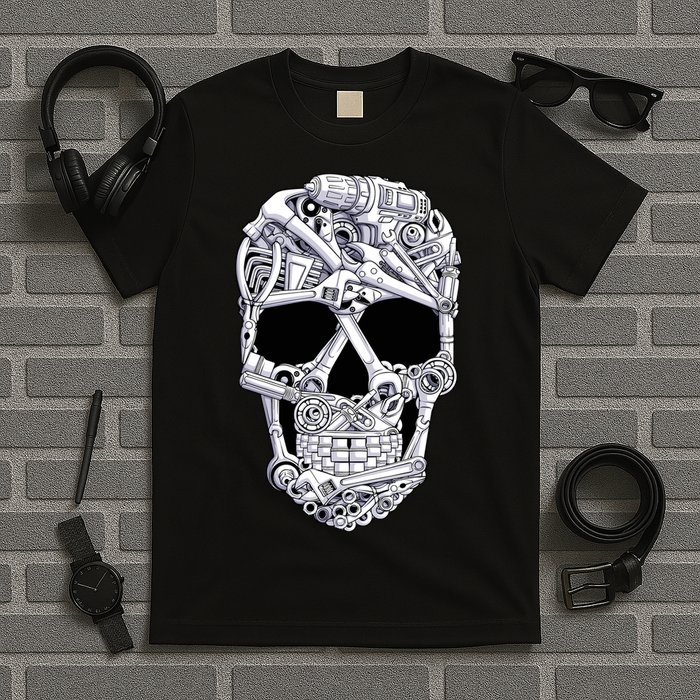 Car Mechanic Tools Skull Garage Halloween Costume Skeleton T-Shirt
