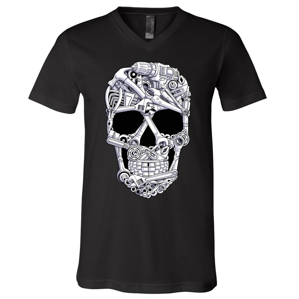 Car Mechanic Tools Skull Garage Halloween Costume Skeleton V-Neck T-Shirt