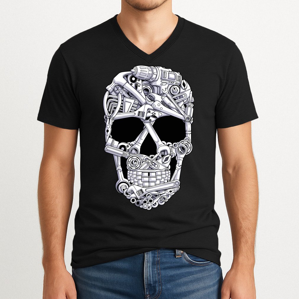 Car Mechanic Tools Skull Garage Halloween Costume Skeleton V-Neck T-Shirt