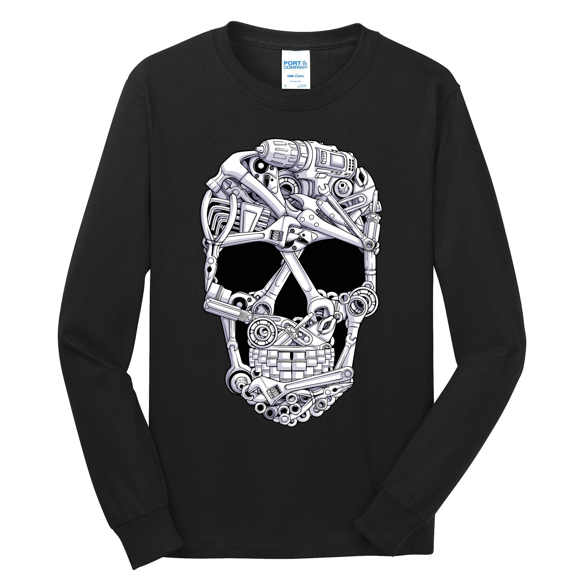 Car Mechanic Tools Skull Garage Halloween Costume Skeleton Tall Long Sleeve T-Shirt